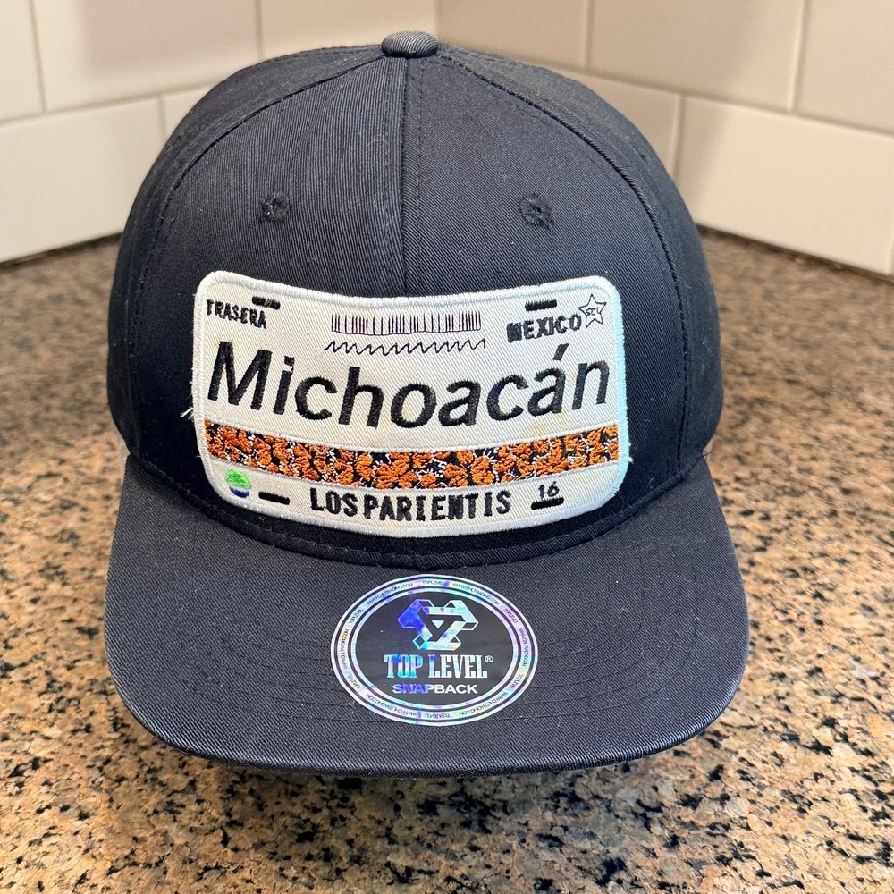 Michoacán Mexico License Plate Map TOP LEVEL Snapback Cap Hat Black
